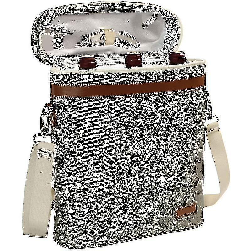 3 Bottle Wine Carrier Bag Insulated Wine Cooler Tote With Shoulder Strap