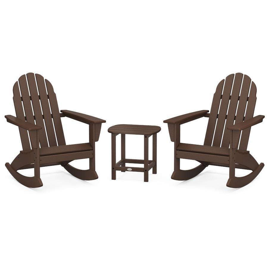 POLYWOOD Vineyard 3-Piece Adirondack Rocking Chair Set with South Beach 18-Inch Side Table in Mahogany