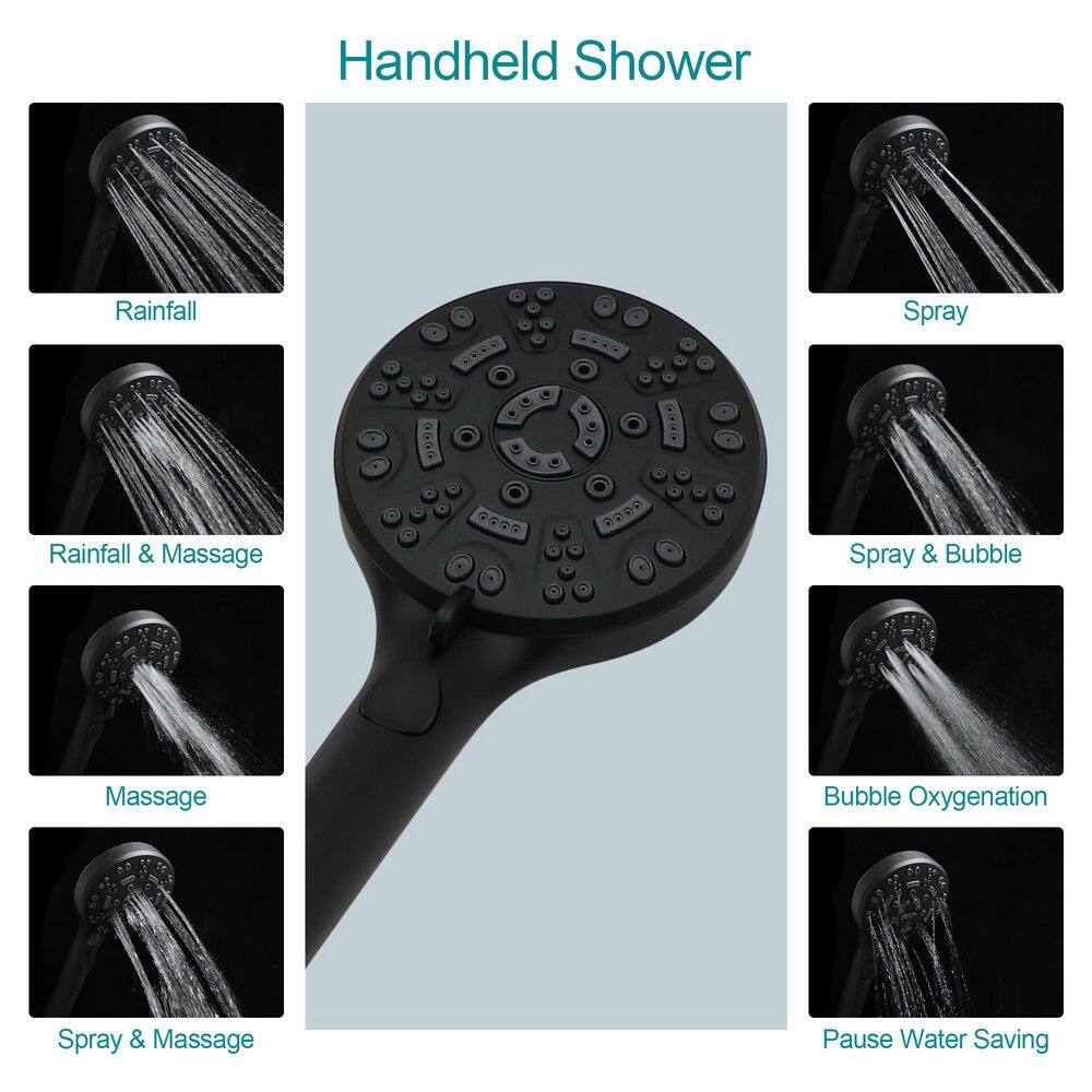 Logmey 8-Spray Patterns with 1.8 GPM 5 in. Wall Mount Dual Shower Heads with Handheld and Sliding Bar in Matte Black LM-705MB