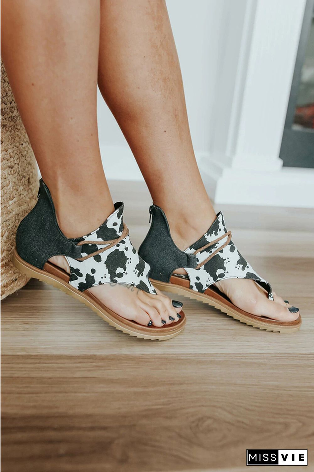 Cow Print Leopard Flat Sandals