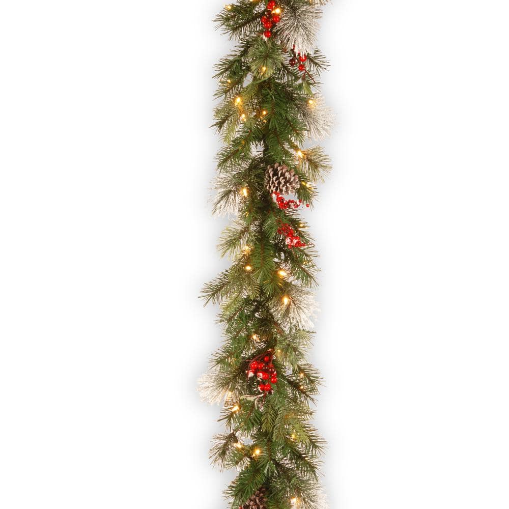  9 ft. Wintry Berry Garland with Clear Lights PEWT-300-9B-1