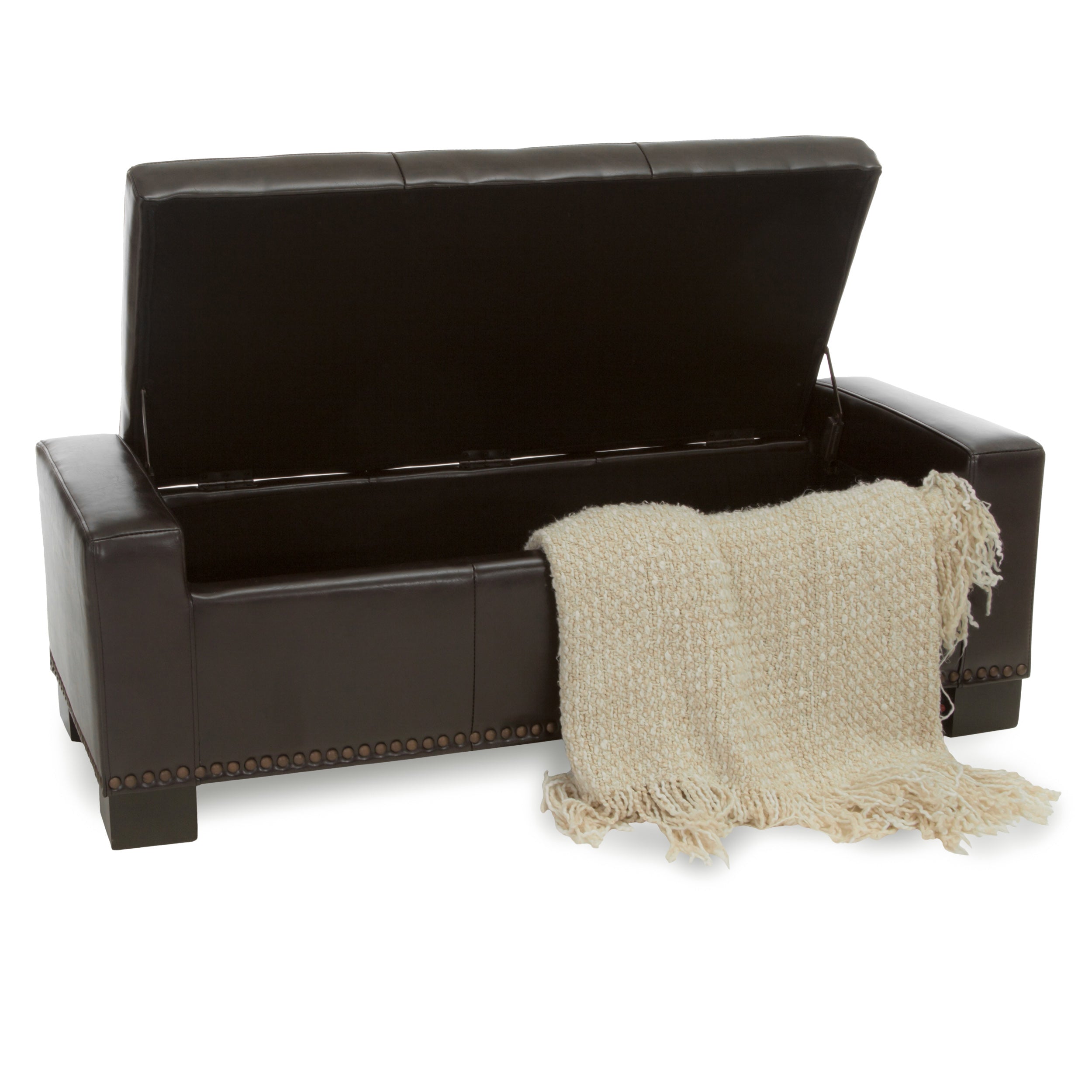 Renata Tufted Brown Leather Rectangle Storage Ottoman Bench