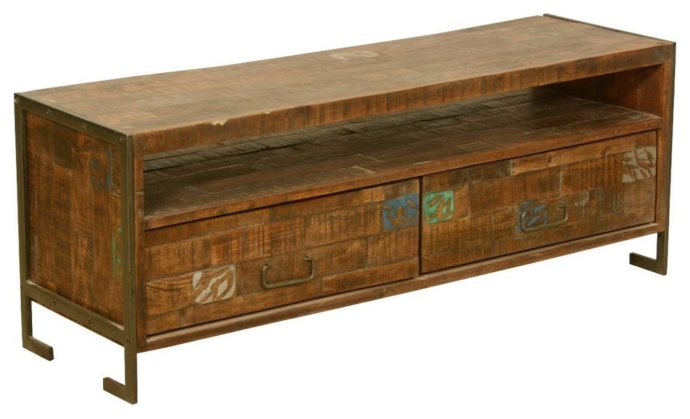 Macon Reclaimed Wood 2 Drawer Industrial Rustic Media Console TV Stand   Industrial   Entertainment Centers And Tv Stands   by Sierra Living Concepts Inc  Houzz