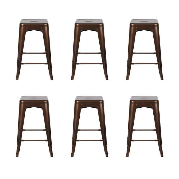 24 inch Metal Stool Counter Height Square Backless -Set of 6