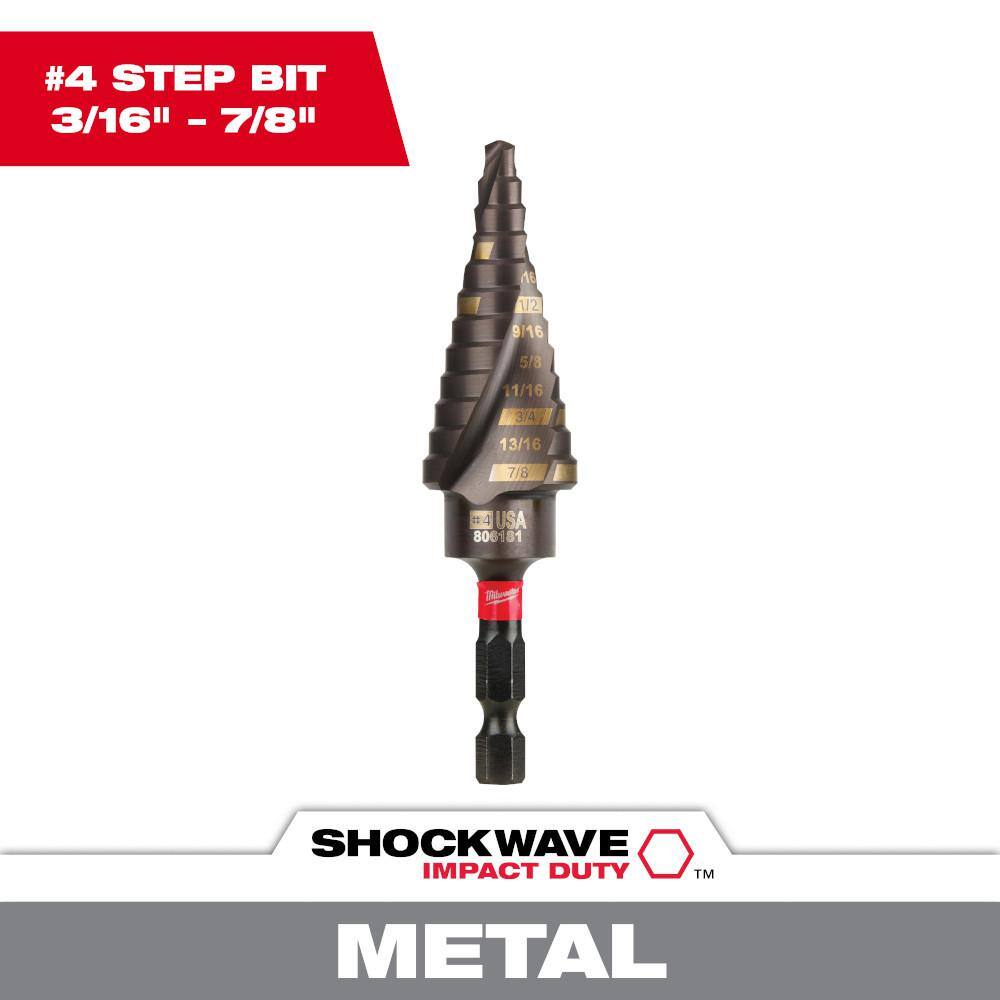 MW SHOCKWAVE 316 in. - 78 in. #4 Impact-Rated Titanium Step Drill Bit (12-Steps) 48-89-9244