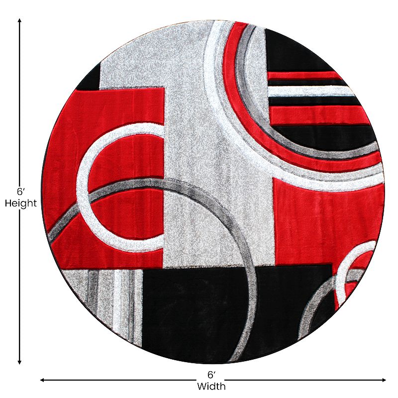 Masada Rugs Masada Rugs Sophia Collection 5'x5' Hand Sculpted Modern Contemporary Round Area Rug in Red， Gray， White and Black