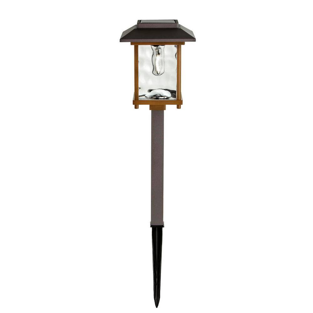 Hampton Bay Parkwood 2-Tone Bronze and Gold Solar LED Weather Resistant Path Light 14 Lumens with Water Glass Lens and Vintage Bulb 52300-024