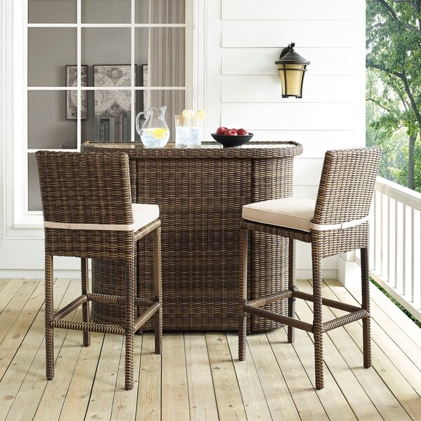 Bradenton Outdoor Brown Wicker 3Piece Bar Set with Sand Cushions