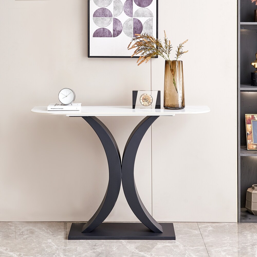 Black Modern Sintered Stone Console Table  Unique Design  Versatile Use