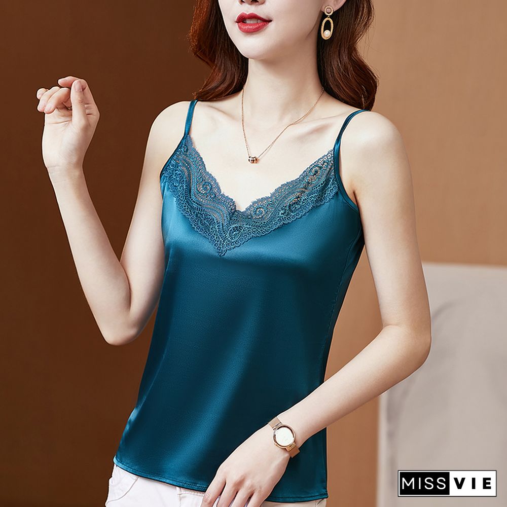 Ladies Tops Camisole Summer With Lace Silk Top Cami For Women Black Strap Top Tank White Basic Tops Women Clothes