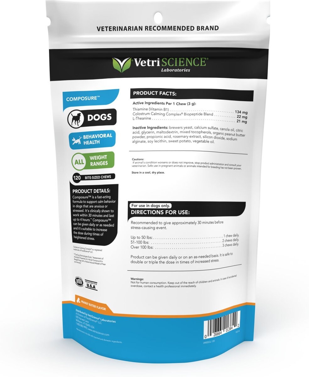 VetriScience Composure Peanut Butter Flavored Chews Calming Supplement for Dogs