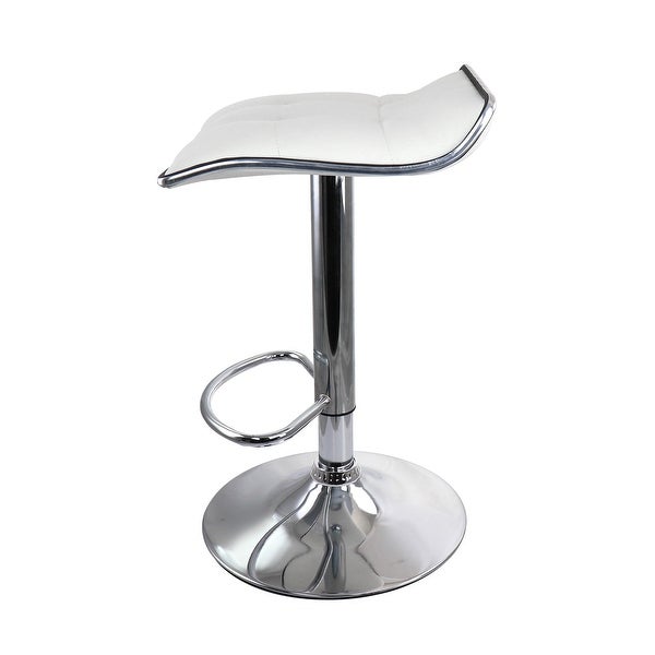 Elama 2 Piece Tufted Faux Leather Adjustable Bar Stool with Low Back in White with Chrome Base