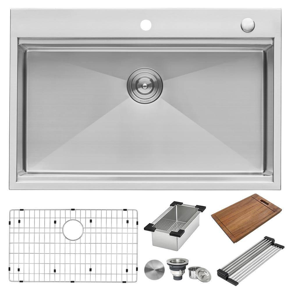 Ruvati Drop-In Stainless Steel 33 in. Workstation Ledge Topmount Kitchen Sink 16-Gauge Single Bowl RVH8003