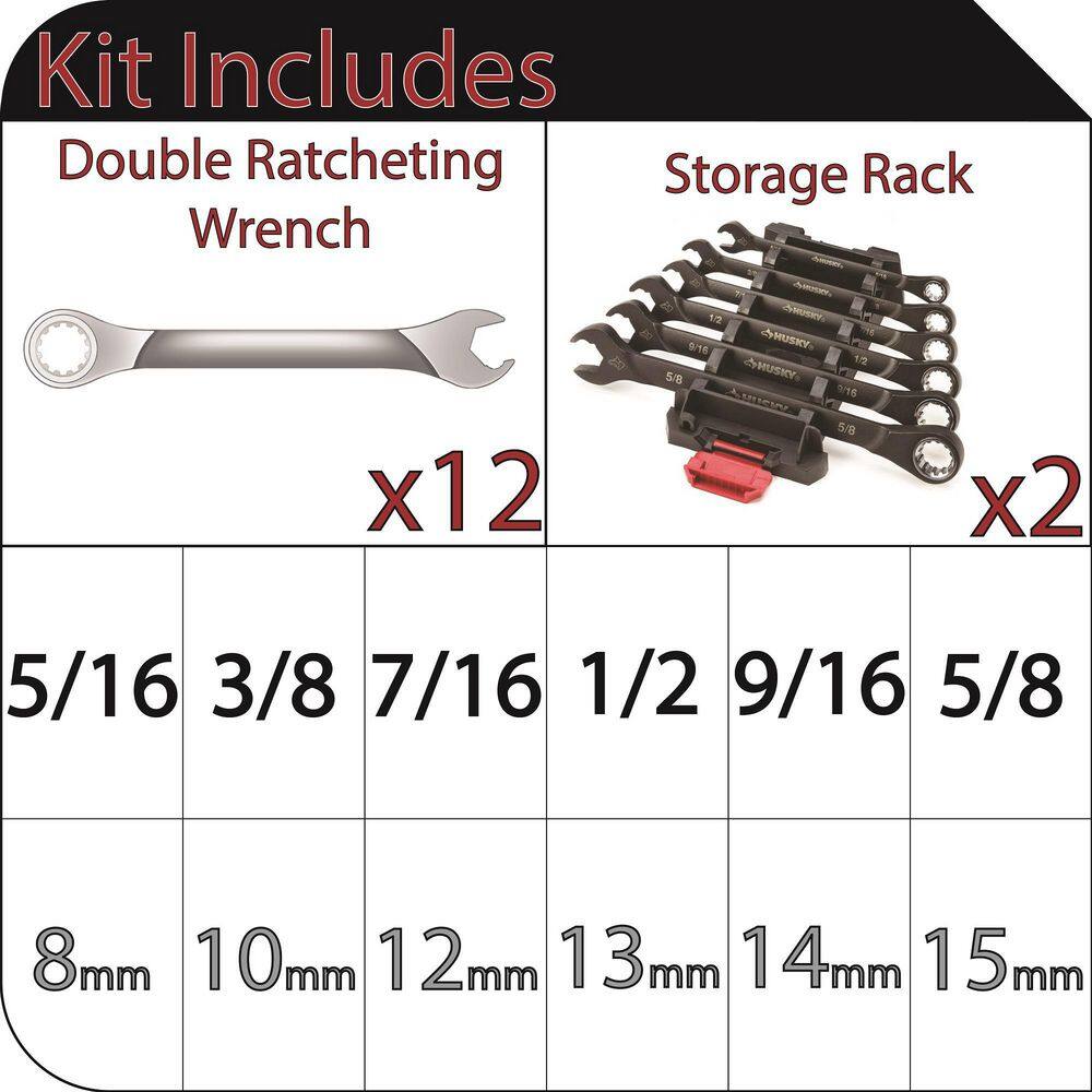 Husky 100-Position Double Ratcheting Wrench Set SAEMM (12-Piece) H100DRW12PCN