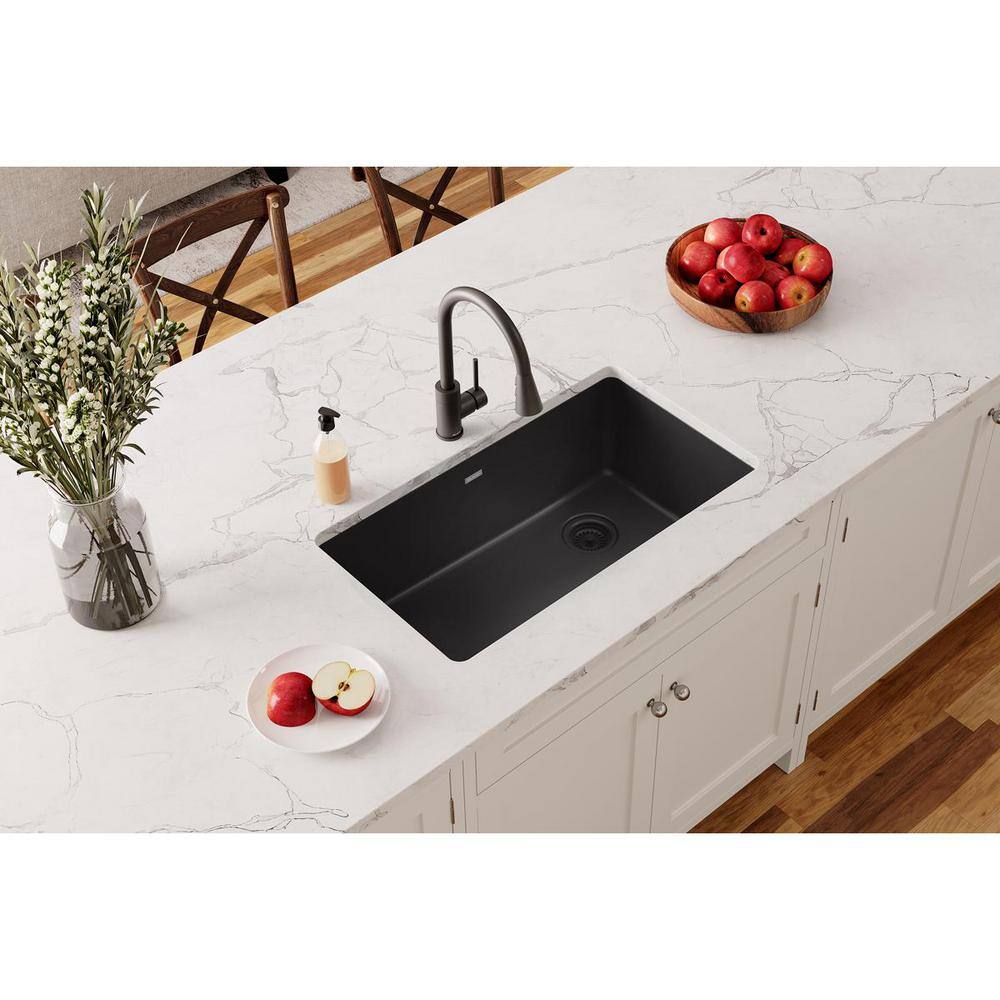 Elkay Quartz Classic Black Quartz 33 in. Single Bowl Undermount Kitchen Sink ELGU13322BK0