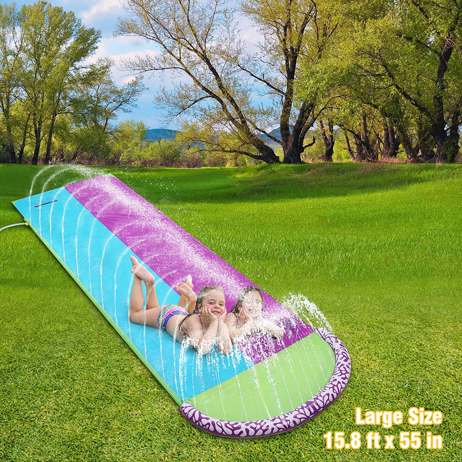 Lavinya Lawn Water Slide for Kids Slip and Slide, Water Slide Waterslide with 2 Boogie Boards 15.8' Foot 2 Sliding Racing Lanes with Sprinklers Water Slides for Entertainment