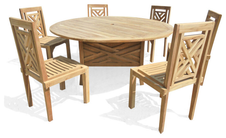 Grade A Teak Chippendale 54  x27Round Pedestal Table  Seats 6   Transitional   Outdoor Dining Tables   by Windsor Teak Furniture  Houzz