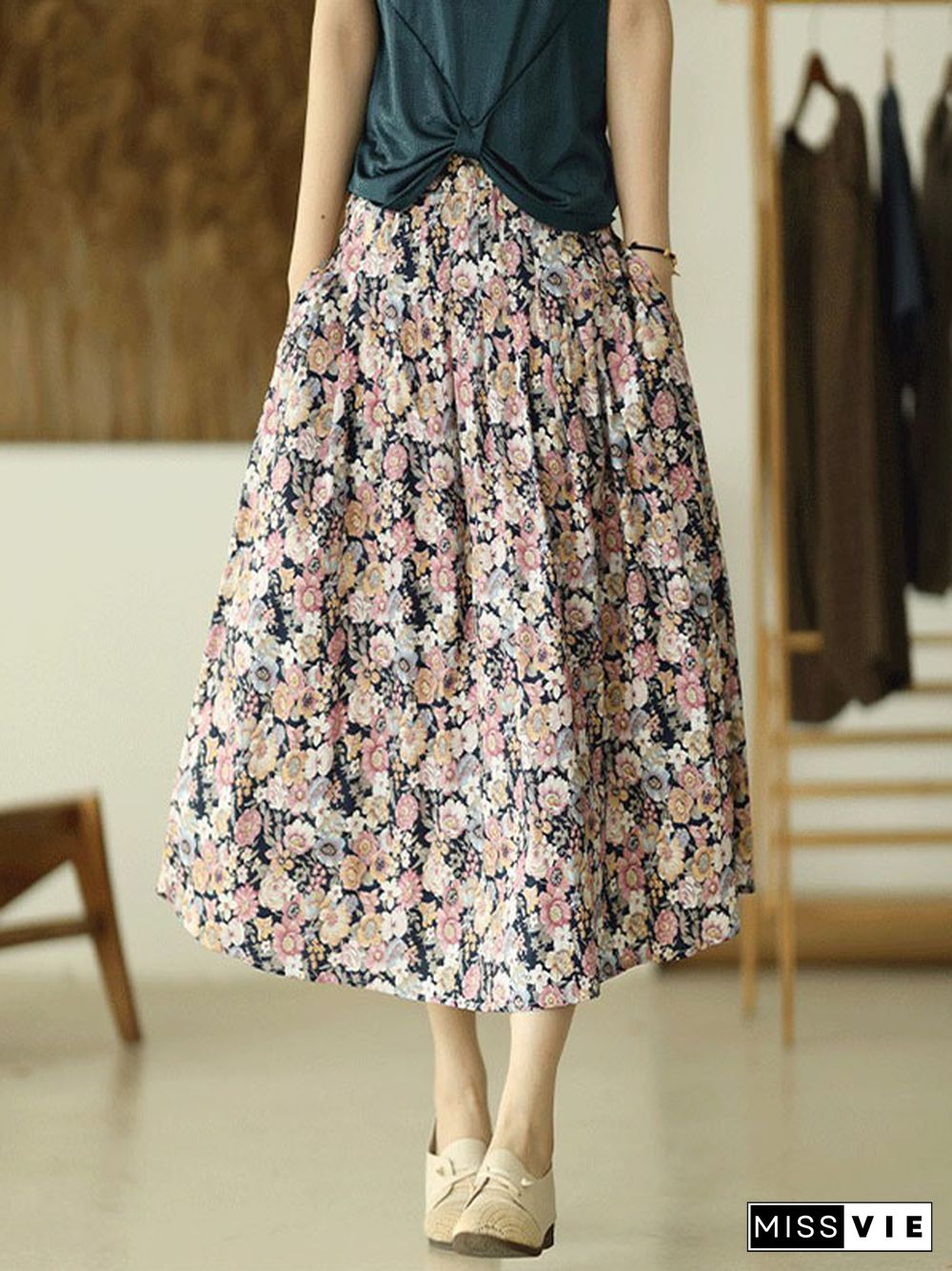 Original Floral Cotton-Blend A-Line Skirt