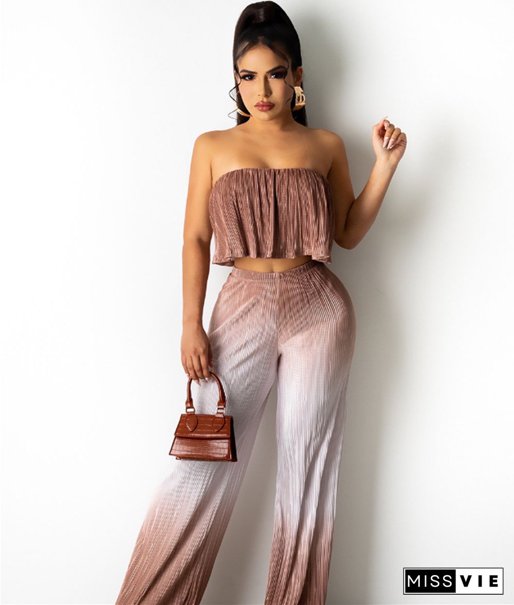 Gradient Strapless Crop Top Loose Wide Leg Pants Set