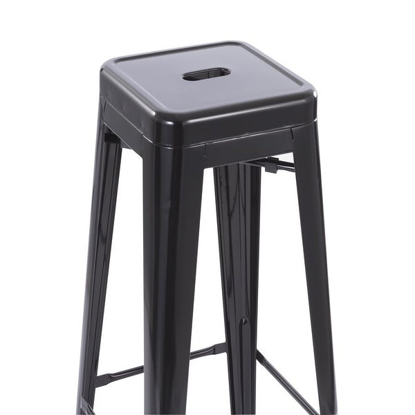 30inch Stackable Metal Stool， Set of 4， Include 4 Stools Gunmetal Color， Backless Style