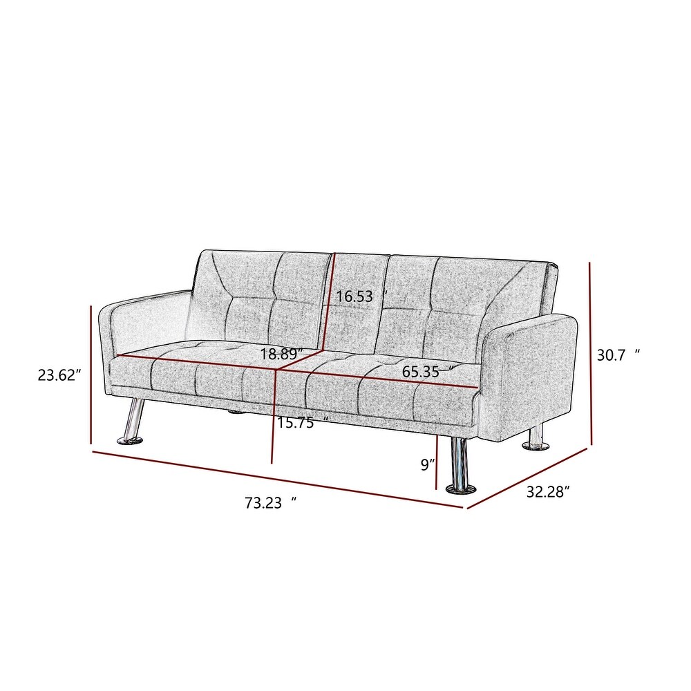 Convertible Folding Sofa Bed with Armrest Fabric Sleeper Sofa Adjustable Back Fabric Sofa Couch and Metal Leg for Living Room