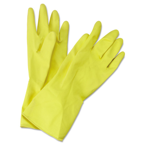 Boardwalk Flock-Lined Latex Cleaning Gloves， Medium， Yellow， 12 Pairs (242M)