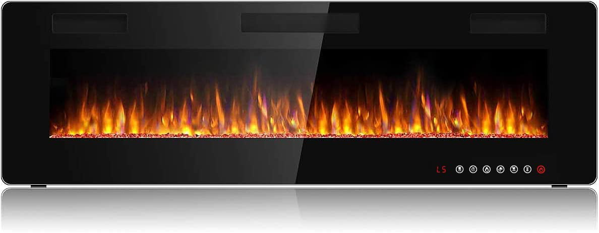 BOSSIN 60 inch Electric Fireplace, Recessed Wall Mounted Electric Fireplace inserts,Ultra Thin Adjustable Flame Colors & Speed Fireplace with Touch Screen and Remote Control