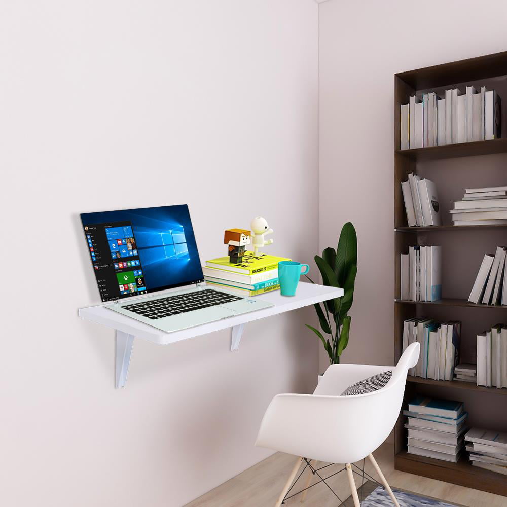 Zimtown Wall-Mounted Folding Table for Office Home Kitchen,Writing Table Laptop PC Desk White