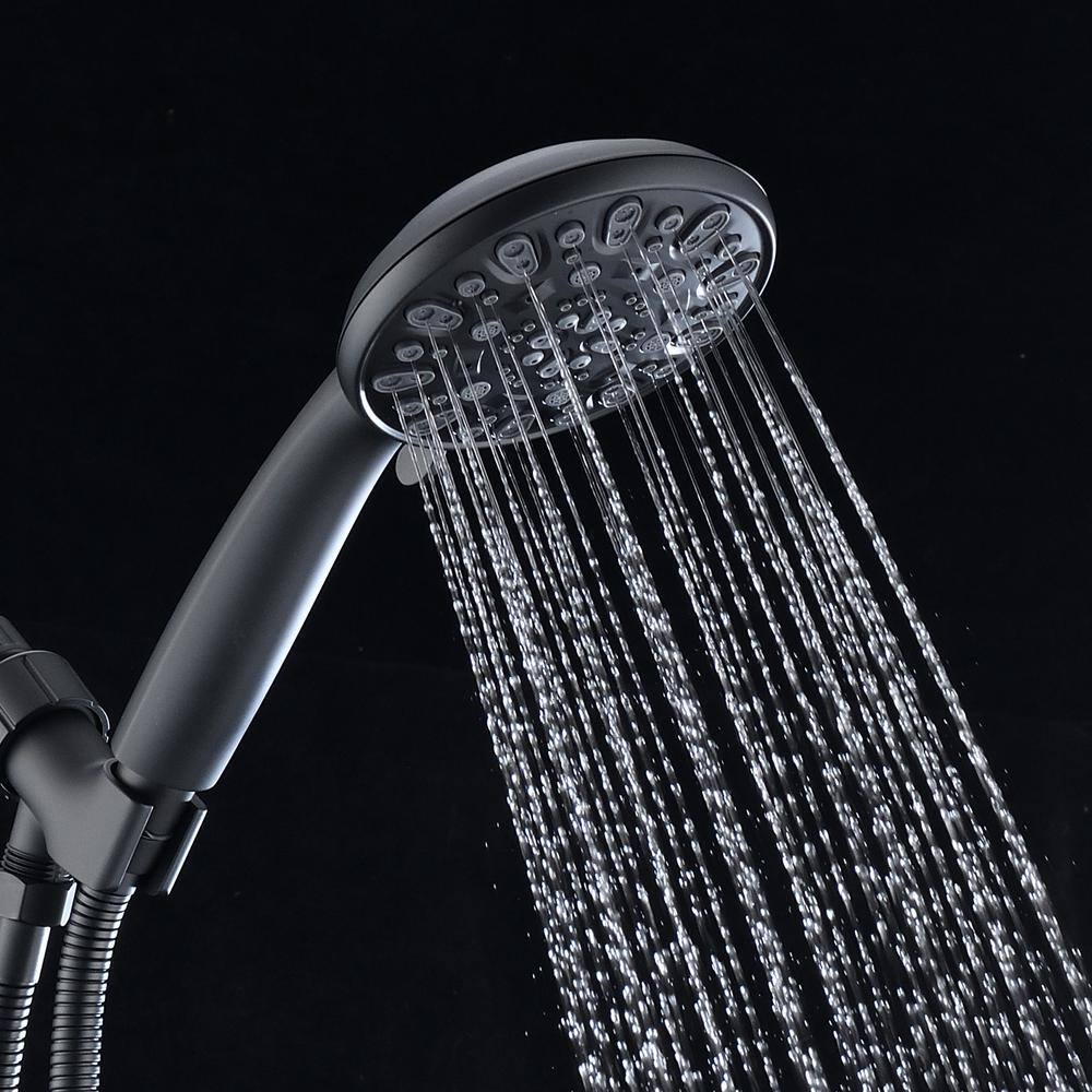 PROOX 7-Spray Patterns with 1.8 GPM 4.72 in. Wall Mount Handheld Shower Head in Matte Black PRBC012MB