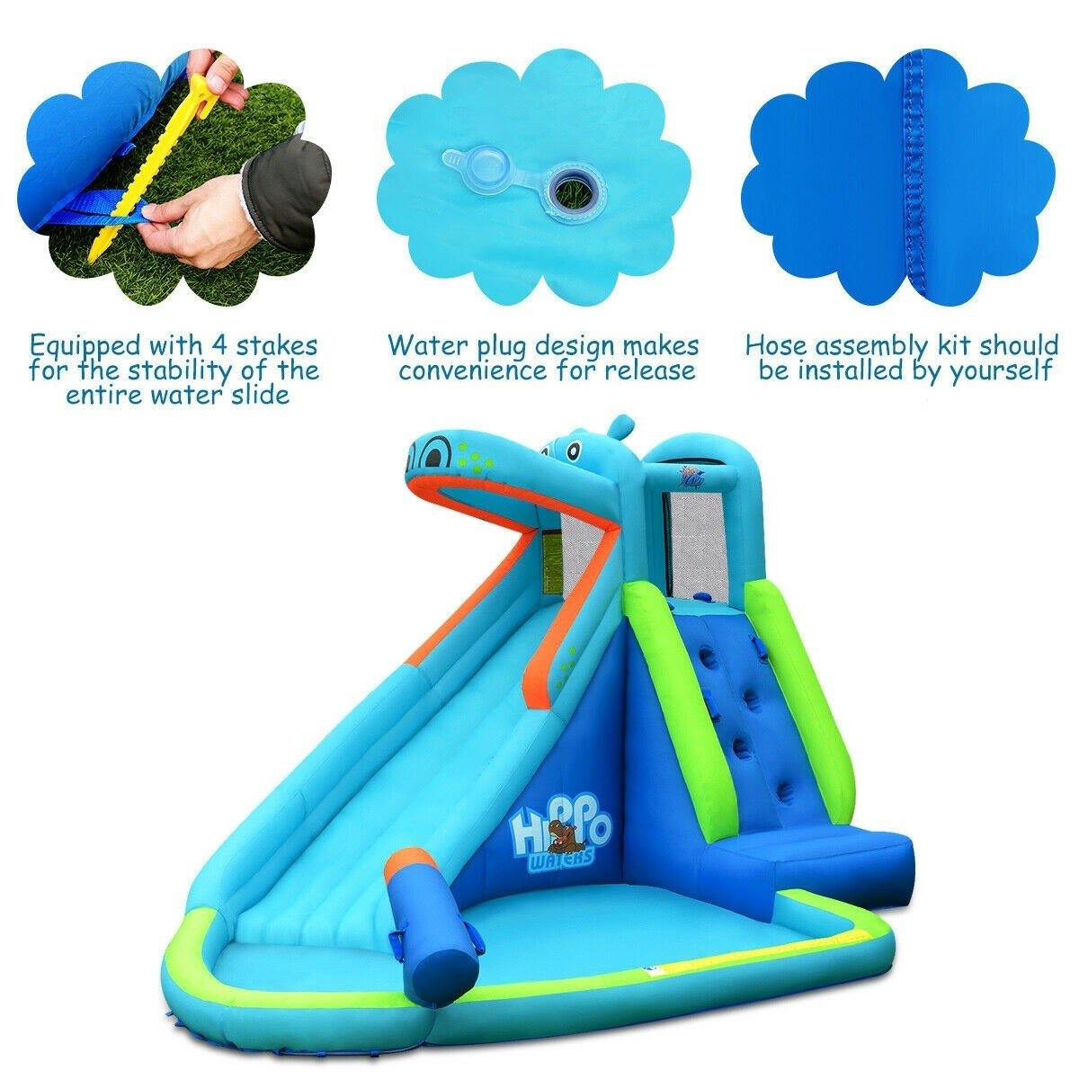 Inflatable Water Slide, Hippo Themed Bounce House