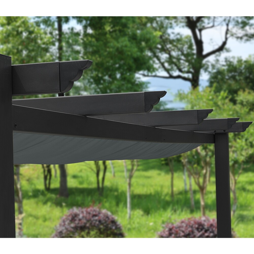 Aoodor Outdoor Pergola with Retractable Canopy  Aluminum Frame  Gray