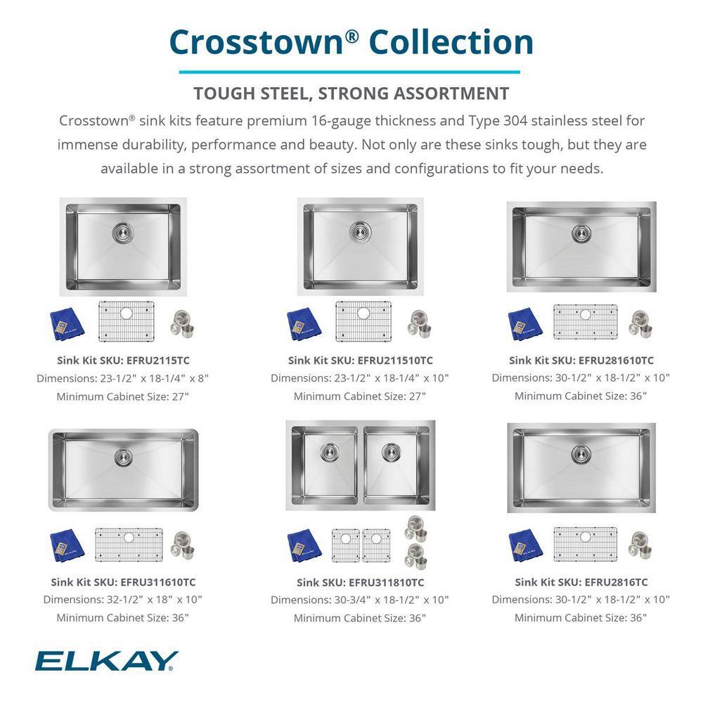 Elkay Crosstown Undermount Stainless Steel 33 in. Single Bowl Kitchen Sink with Bottom Grid and Drain EFRU311610TC