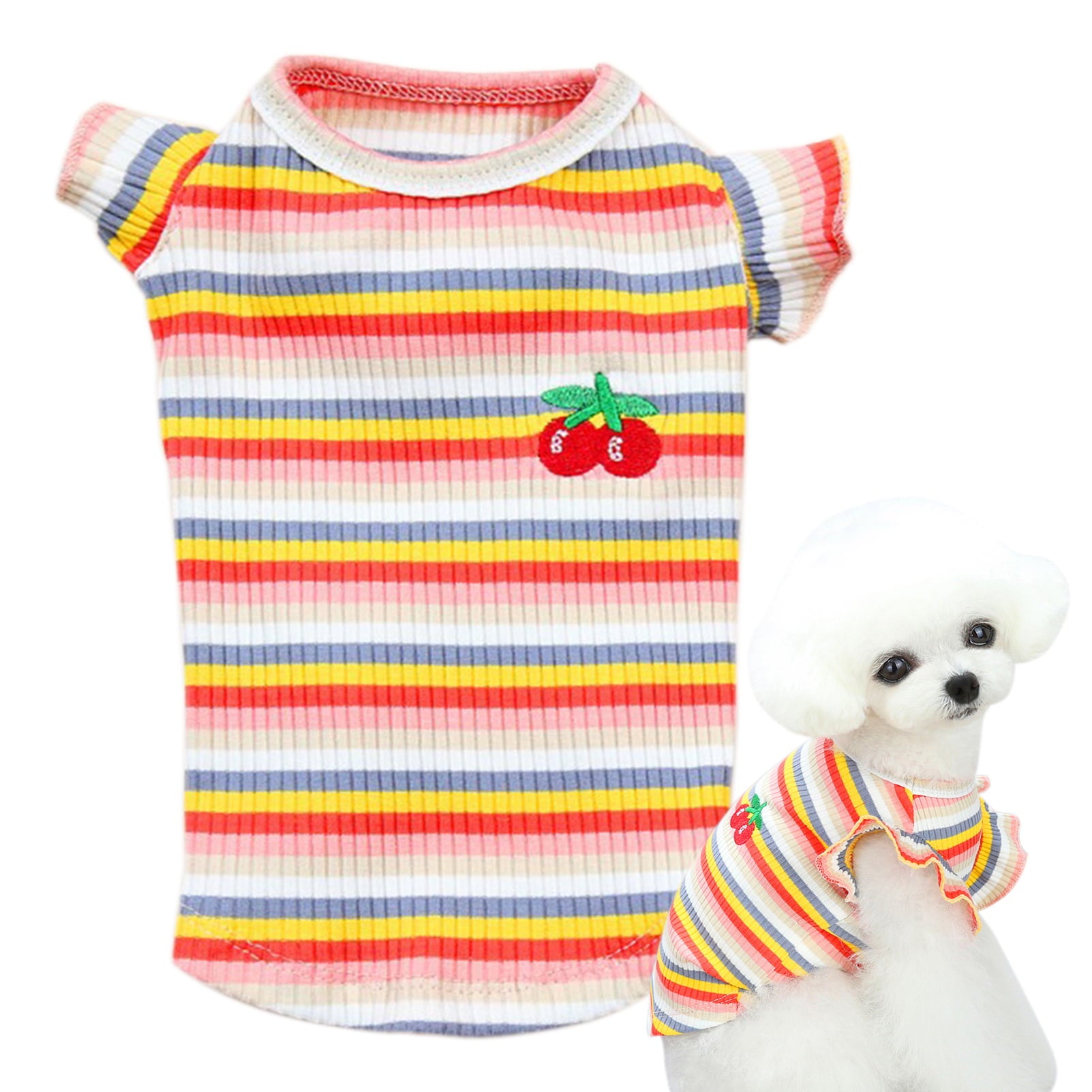 CHBORLESS Girl Dog Striped Shirt Cute Puppy Clothes Pet T-Shirt (Large， Red)