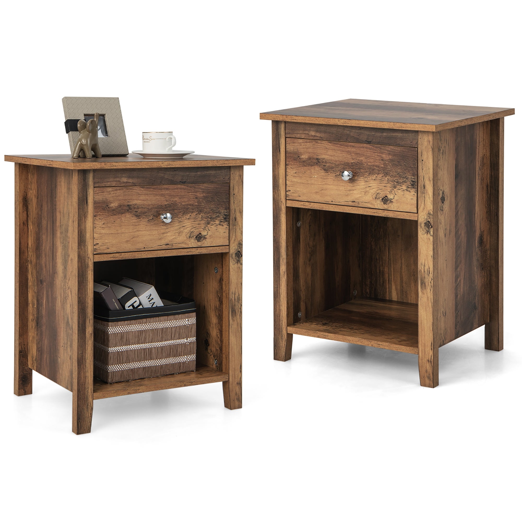 Costway 2 PCS Nightstand side Table with Drawer Open Shelf for Living