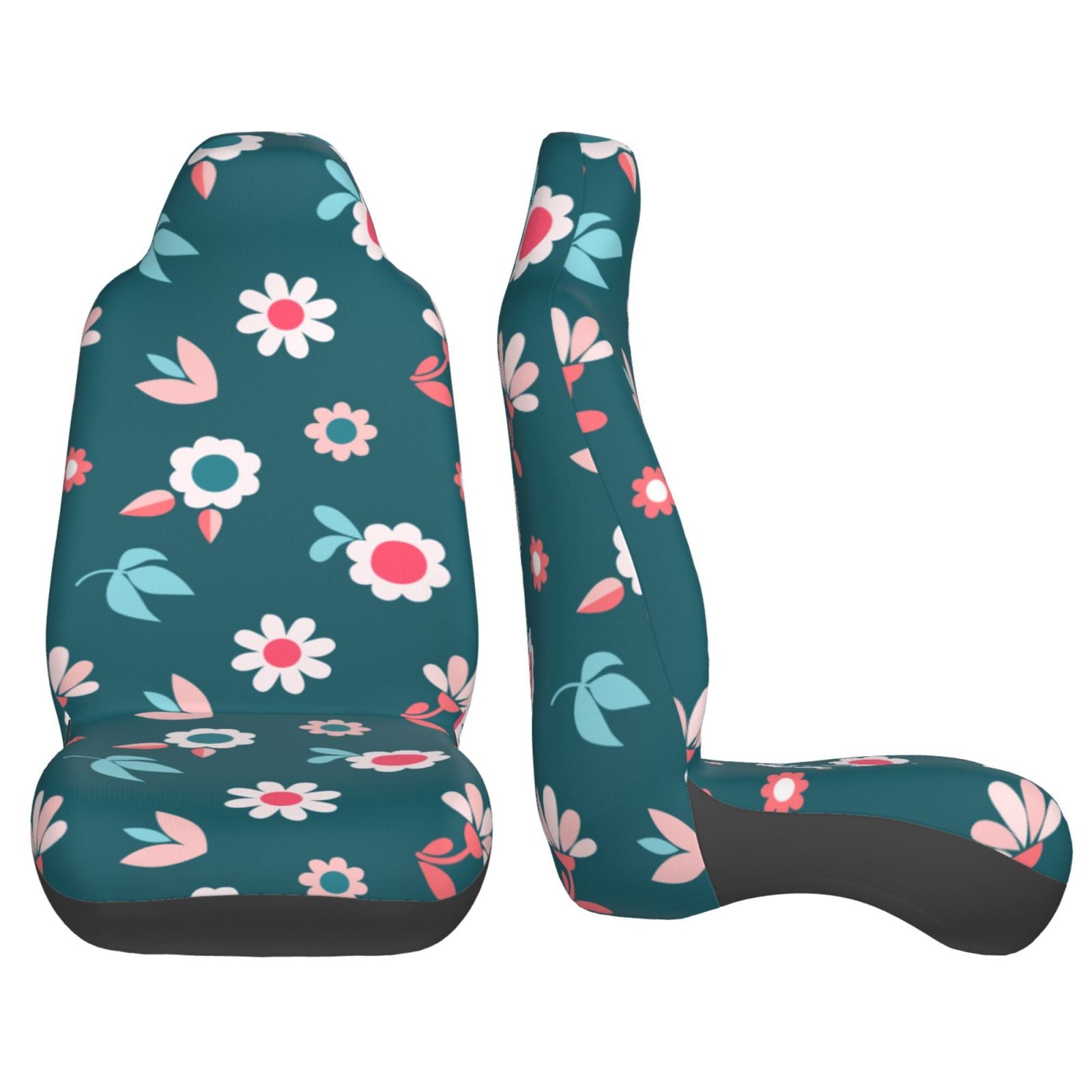 TEQUAN Front Seat Covers， Cute Spring Flowers Pattern 2 Piece Car Seat Cover Fit Most Car SUV Truck Van