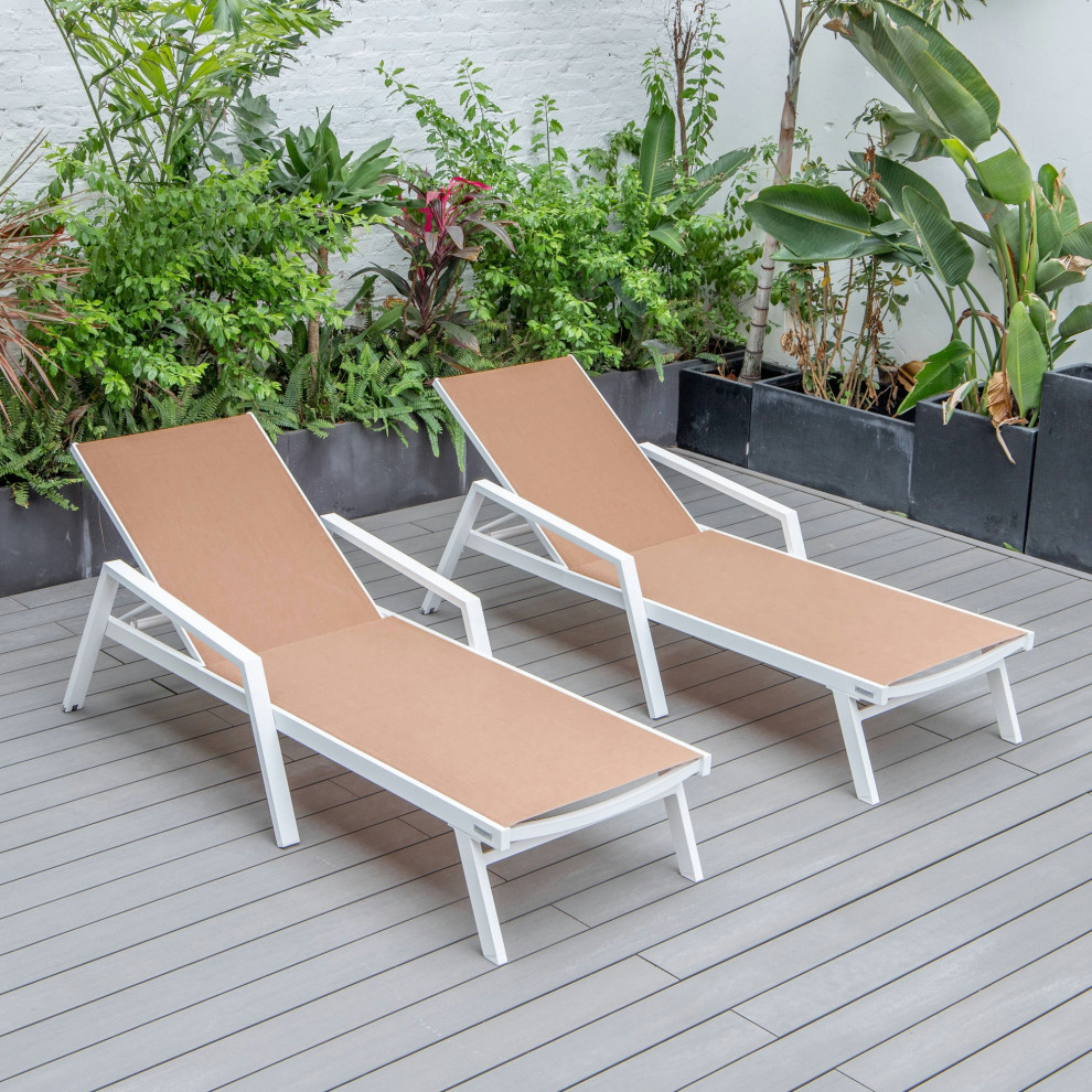 LeisureMod Marlin Lounge Chair With Armrests  White Frame  Set of 2  Brown   Transitional   Outdoor Lounge Chairs   by Kolibri Decor  Houzz