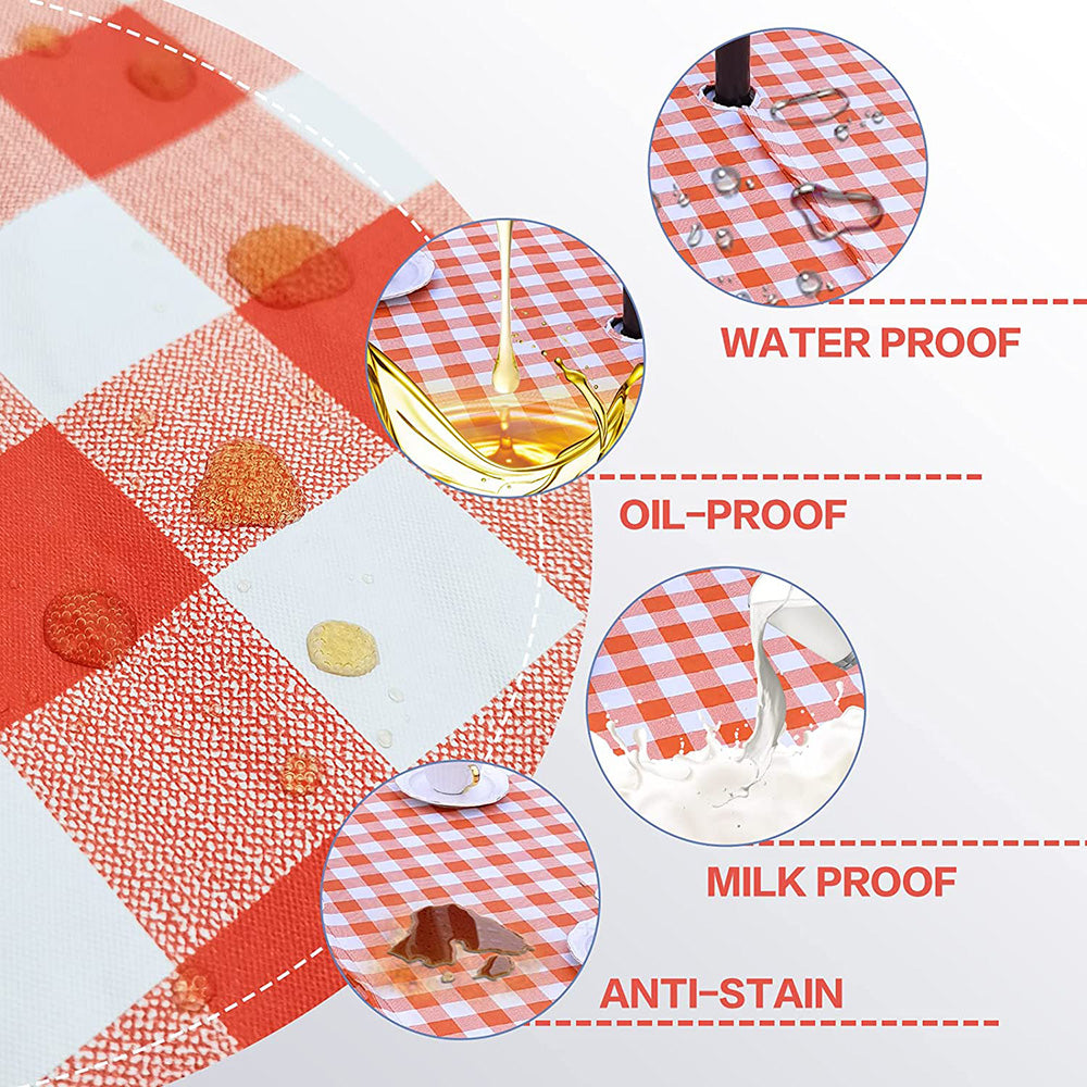 Vinyl Round Fitted Tablecloth With Umbrella Hole Table Cover With Flannel Backing Oil&Waterproof Wipeable Vibrant Colors Elastic Edge Table Cover - Red & White Grid 36-44"