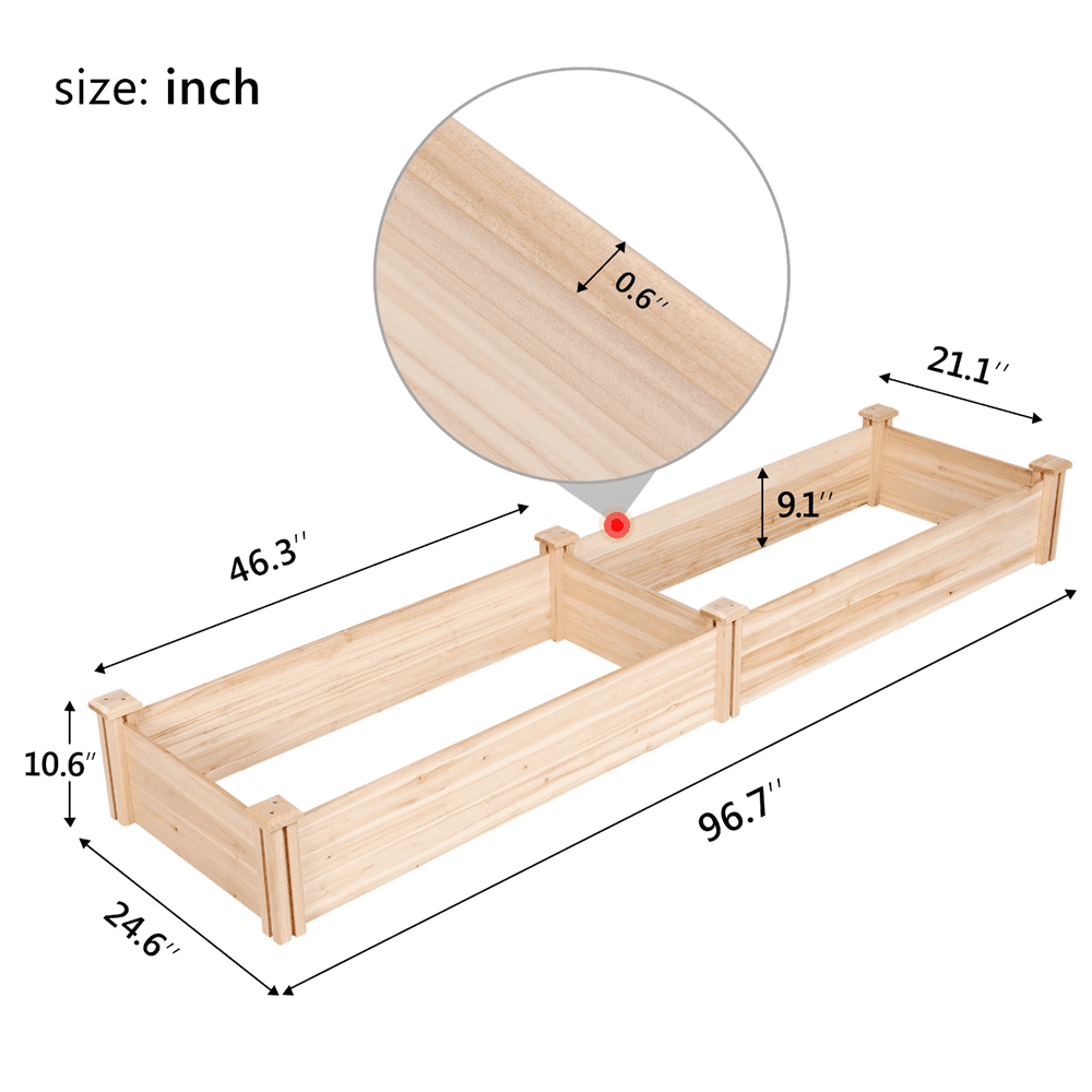 Easyfashion Wooden Raised Garden Bed Divisible Green Fence Planter Box, Natural Wood