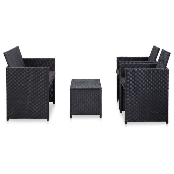 4 Piece Patio Lounge Set with Cushions Poly Rattan Black - Overstock - 36363771