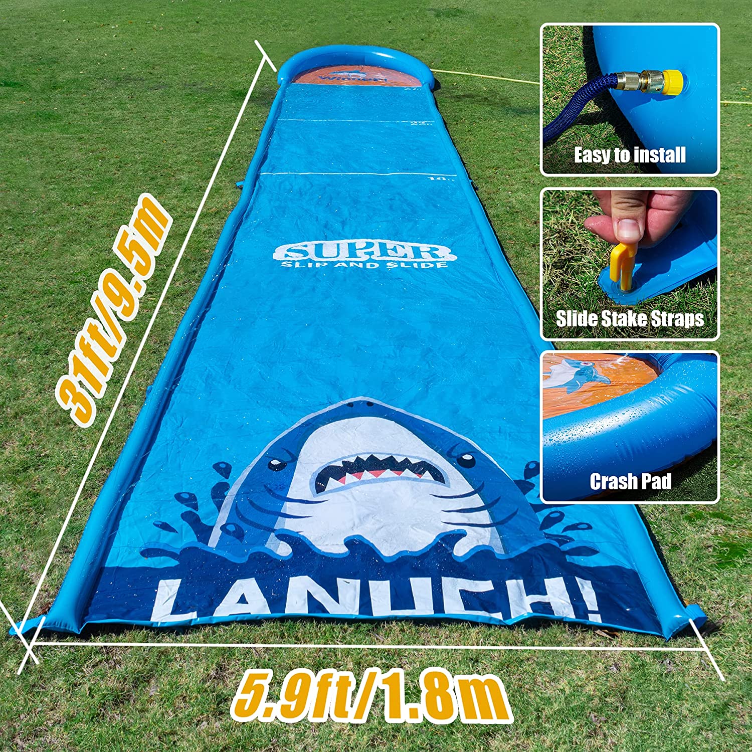 Slip and Slide, Water Slide, 31ft Slip and Slide for Kids and Adults, Include 2 Bodyboards