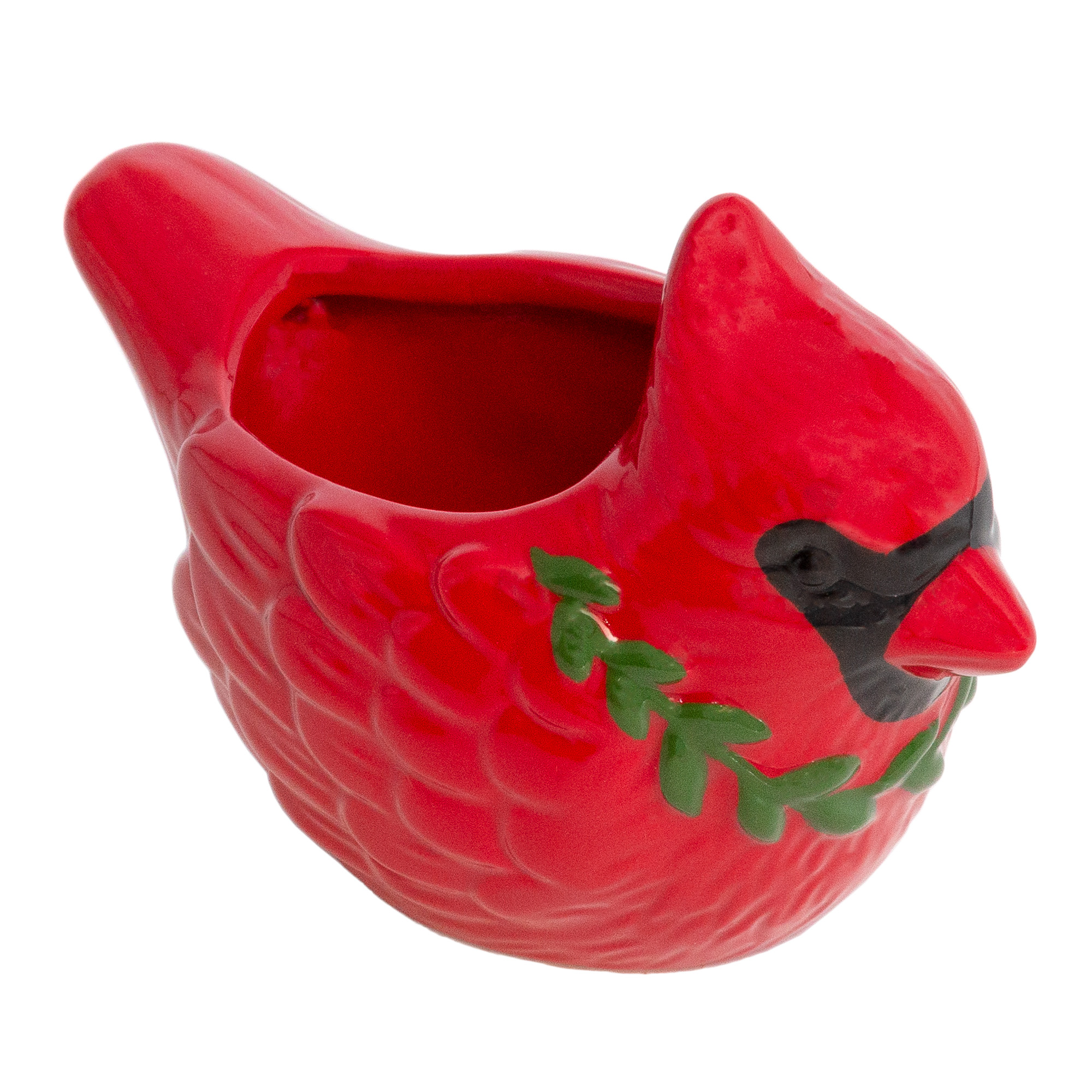 AuldHome Christmas Cardinal Candy Dish (Ceramic); Decorative Red Holiday Mini Serving Bowl