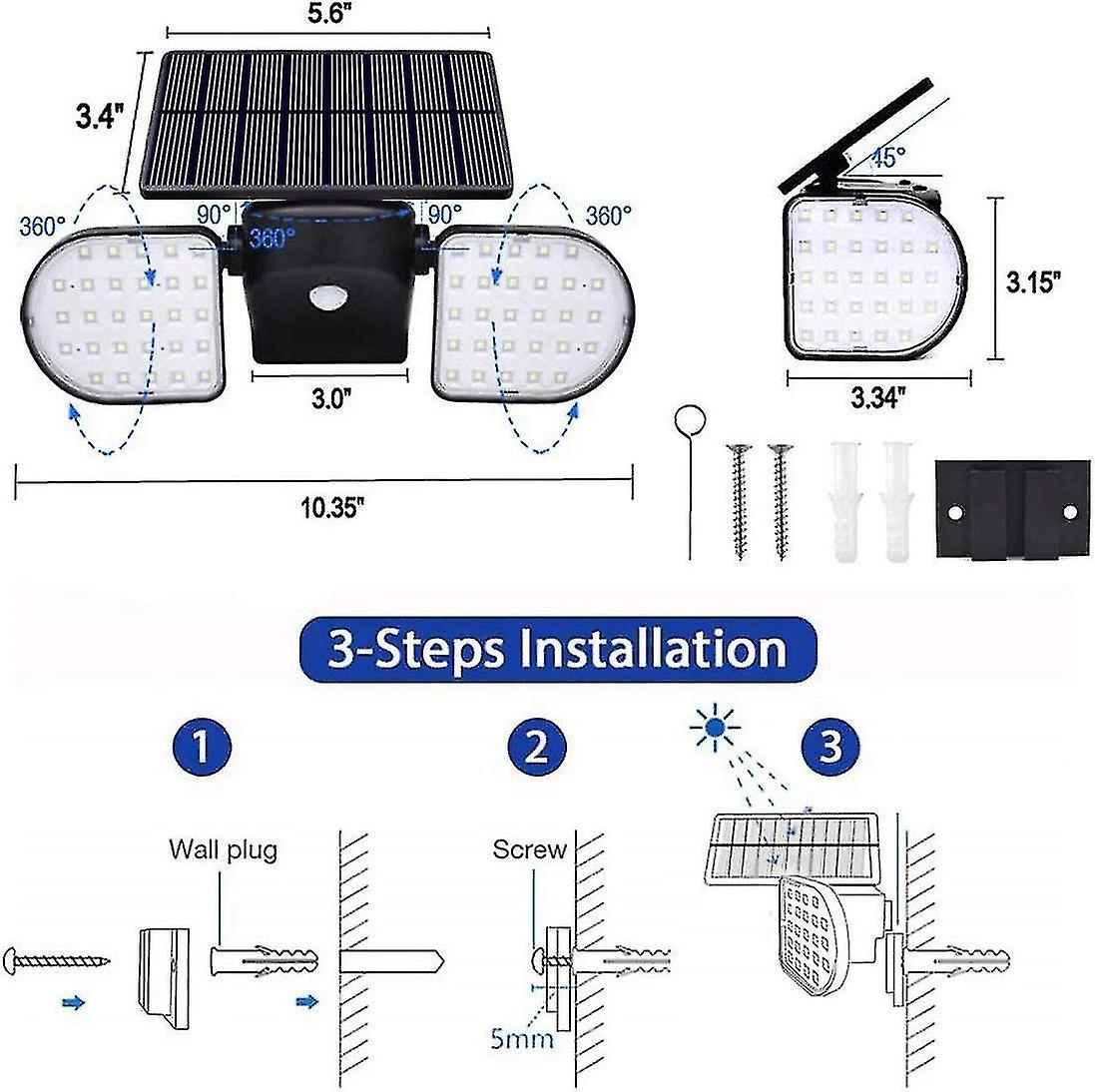 Solar Lights Outdoor， 56 Led Solar Light Outdoor With Motion Sensor Security Lights Solar Powered Wa