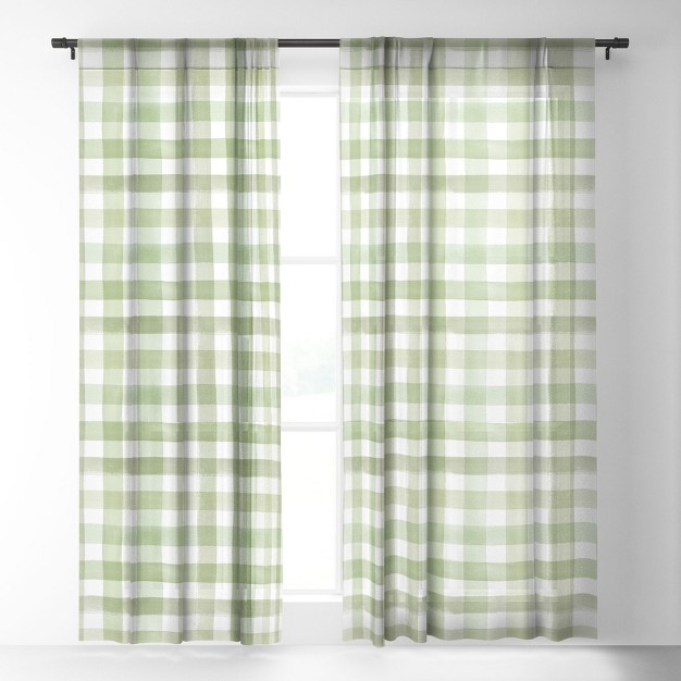 Ninola Design Watercolor Gingham Salad Green Single Panel Sheer Window Curtain Deny Designs