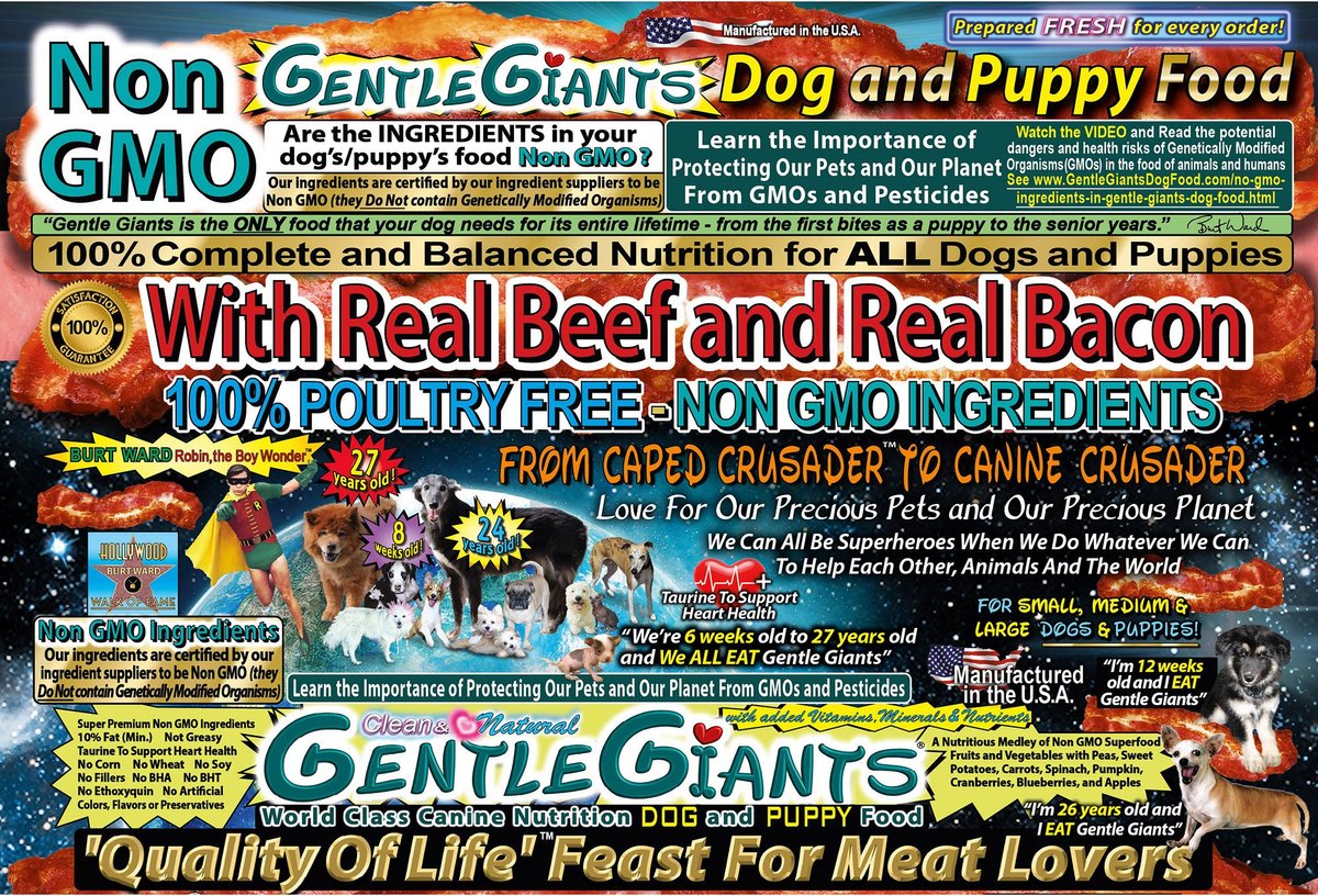 Gentle Giants Natural Non-GMO Dog and Puppy Beef and Bacon Dry Dog Food， 24-lb bag