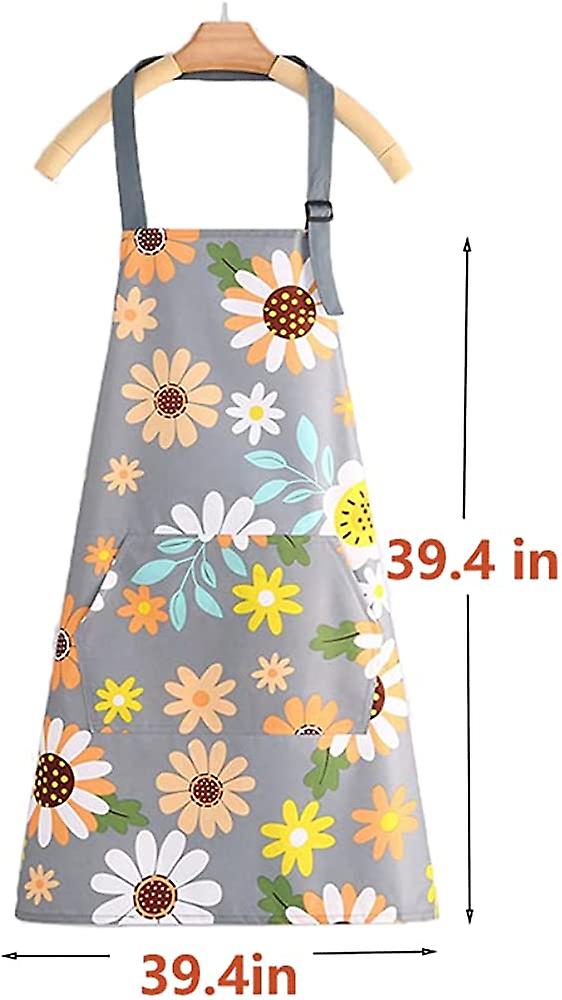 Shuaige Plus Size Kitchen Aprons For Women With Pockets， Flower Waterproof Apron Floral Cooking Gardening Drawing Crafting