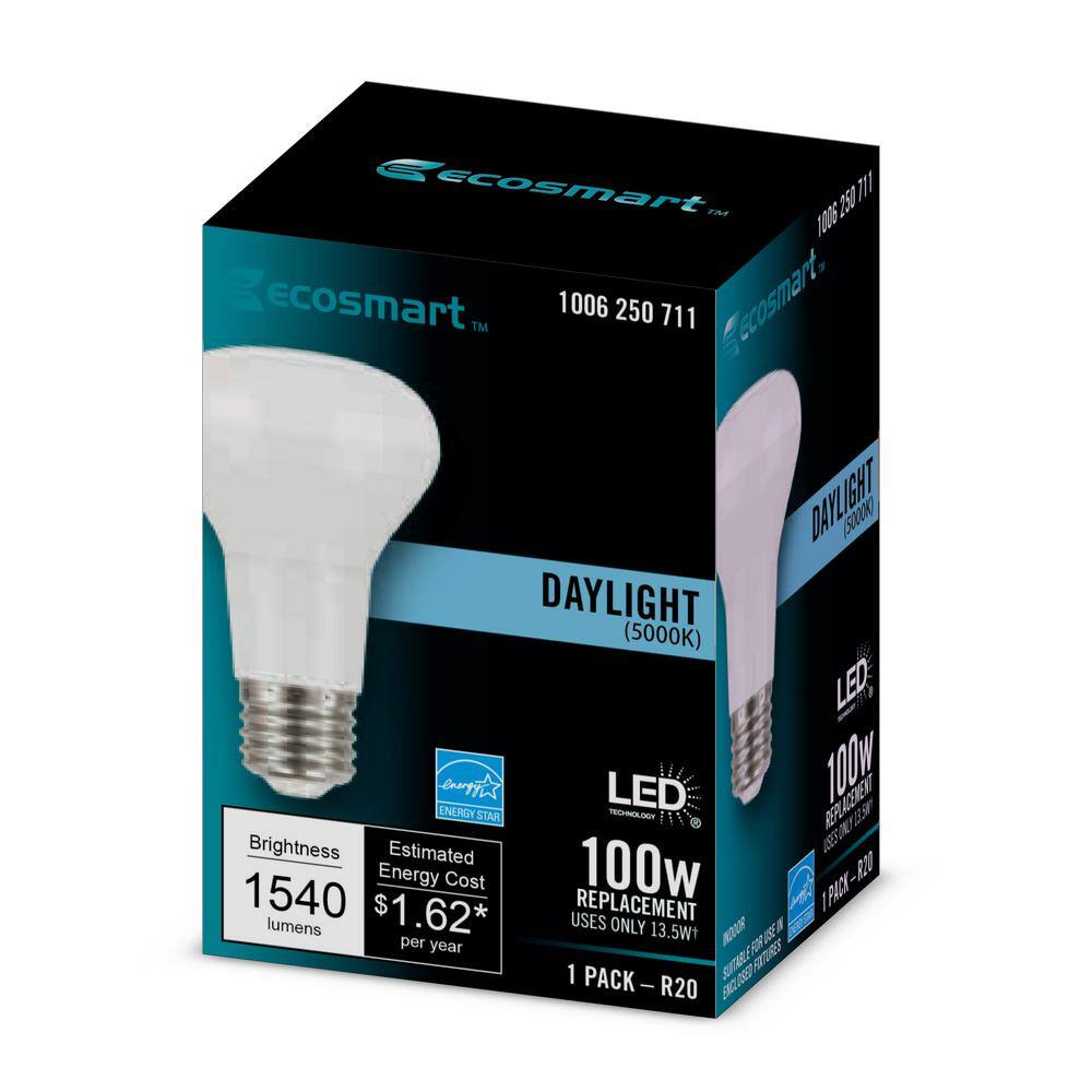 EcoSmart 100-Watt Equivalent R20 CEC Dimmable LED Light Bulb in Daylight 5000K (1-Bulb) A20R2050WT2001