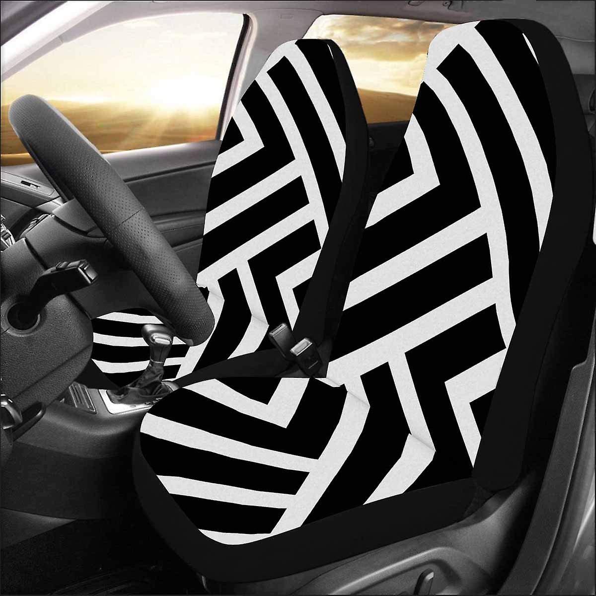 Set Of 2 Car Seat Covers Black White Triangle Universal Auto Front Seats Protector Fits For Car，suv Sedan，truck D---45361