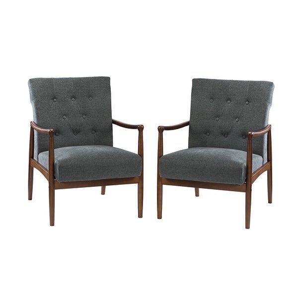 Leo Mid Century Modern Upholstered Accent Armchair with Button-tufted Back Set of 2 by HULALA HOME