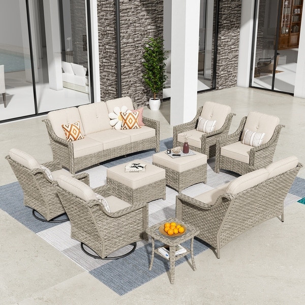 HOOOWOOO 9piece Patio Wicker Furniture Conversation Set with Swivel Chair and Loveseat Sofa