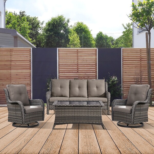 4Piece Patio Sofa with Swivel Glider Chair Set